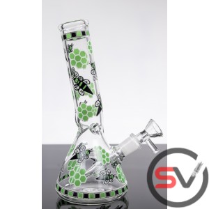 ANGLED NECK BEES WITH ICE CATCHER GLASS BEAKER WATER PIPE 8inch